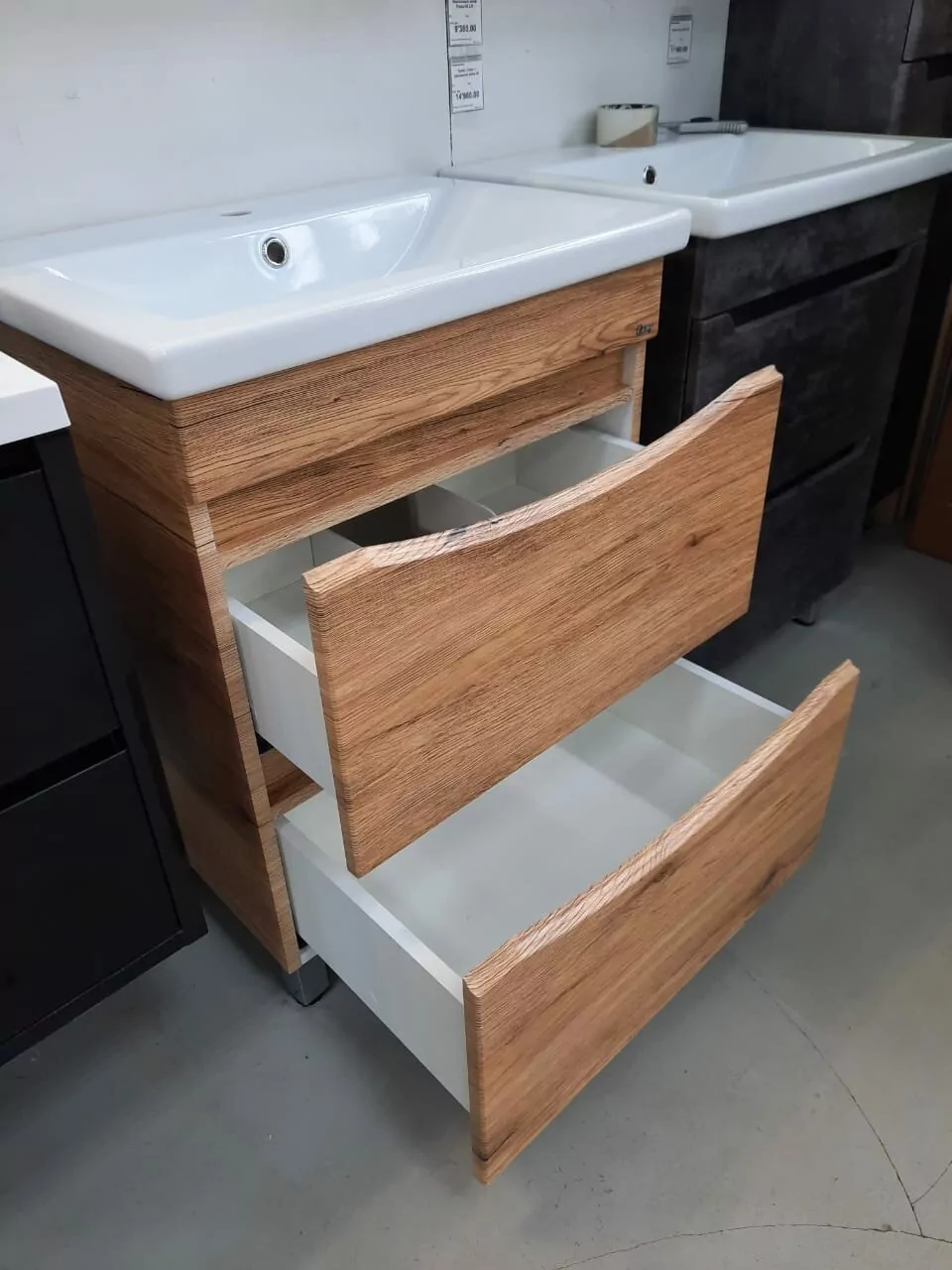 Тумба Emmy Дакота с раковиной Como 70 напольная, 2 ящика, рустик соломенный от магазина Vanna-Vanna.ru!