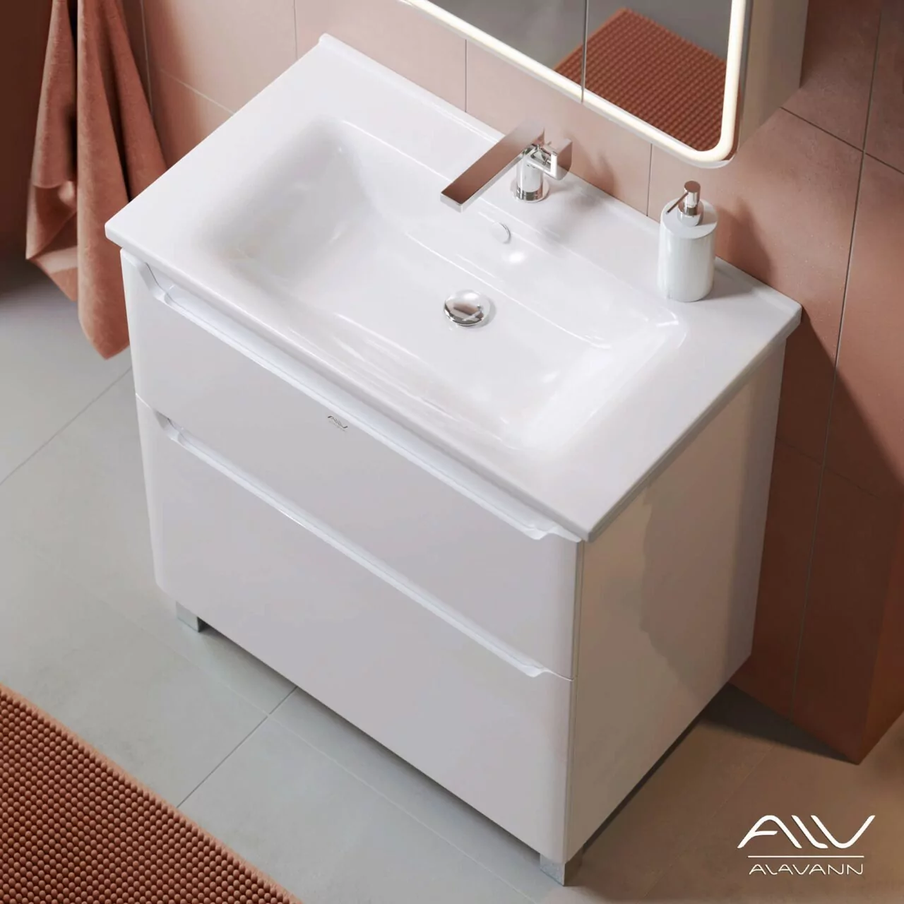 Тумба напольная Alavann Lana 80 с раковиной Q 80, белая