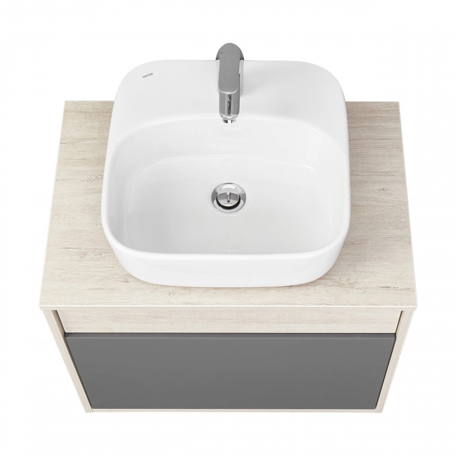 Тумба подвесная Aquaton Лофт Урбан 65 с раковиной Одри 420х420 Soft, серый графит, дуб орегон