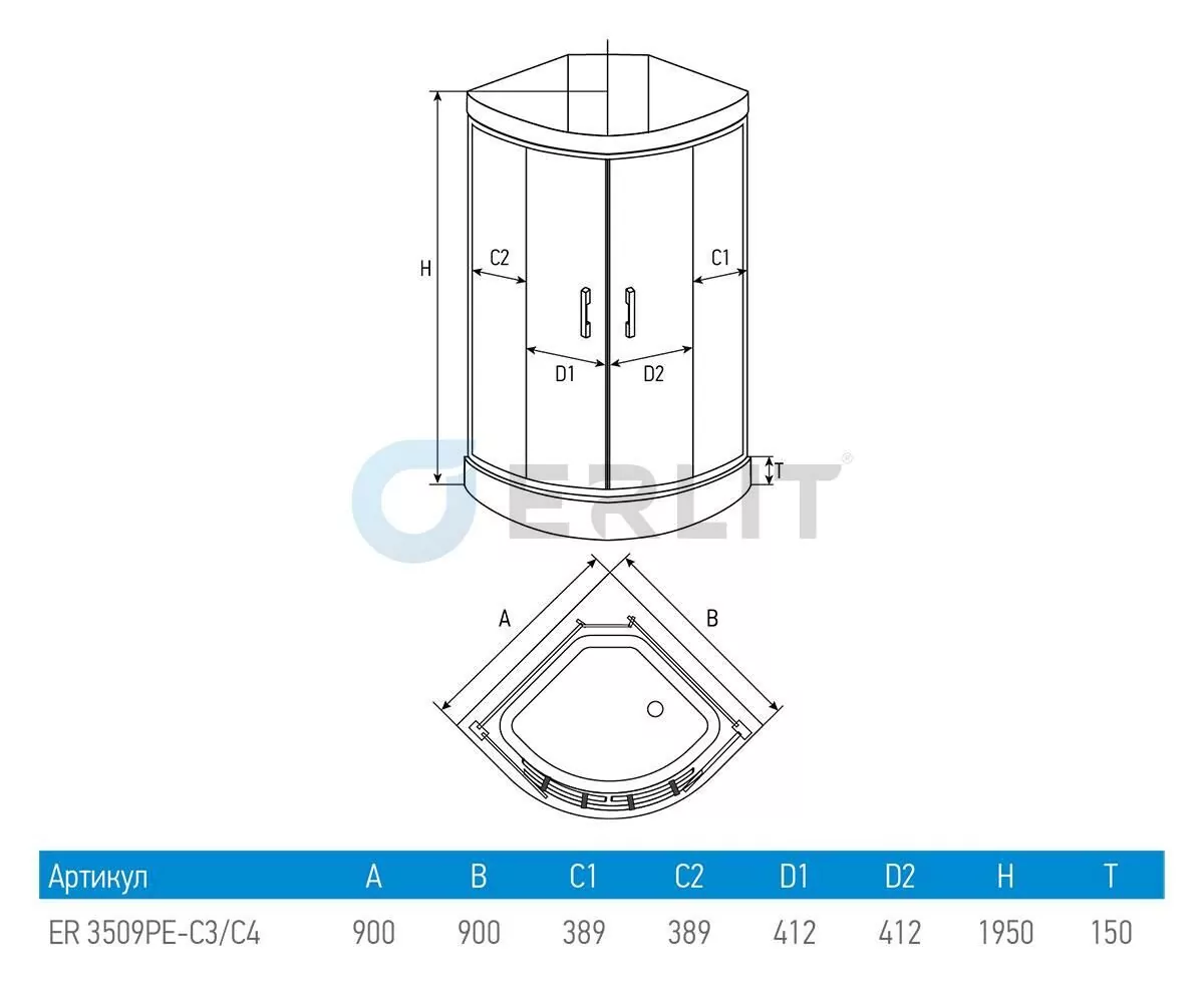 Душевая кабина Erlit ER3509PF-C3-RUS 90x90 от магазина Vanna-Vanna.ru!