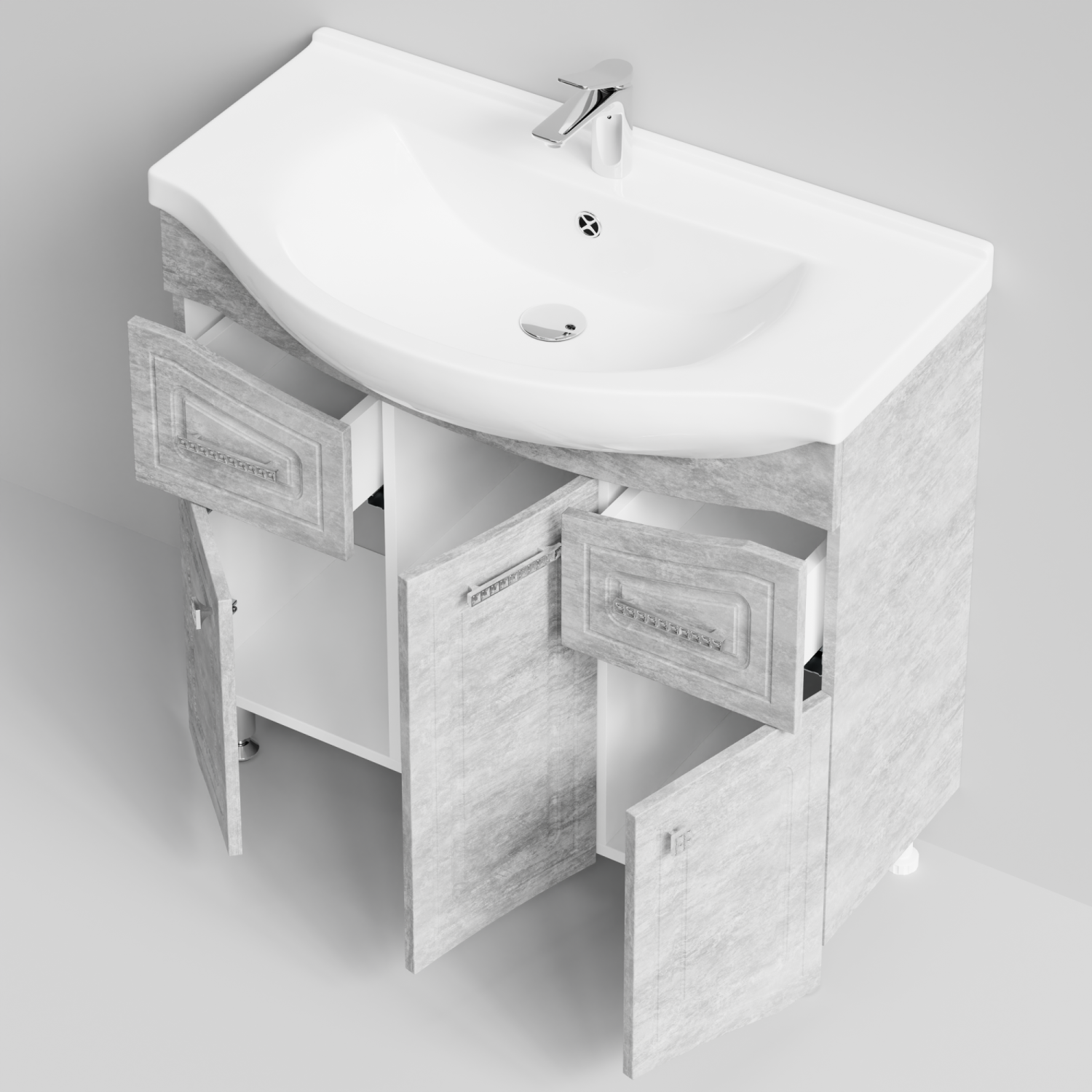 Тумба с раковиной Адам 90 напольная, Горный камень, петли справа