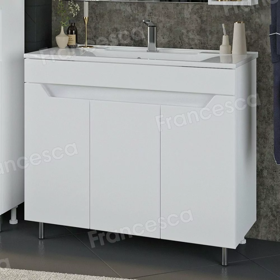 Тумба напольная Венеция Неаполь 100 с раковиной Комфорт 100, белый глянец