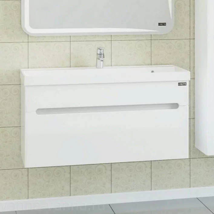 Тумба подвесная Санта Лондон 100 с раковиной Classic 100, 2 ящика, белая