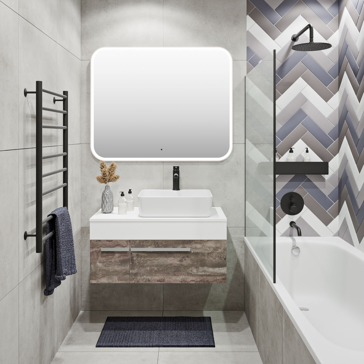 Тумба подвесная Runo Вудлайн 85 железный камень/белый под накладную раковину