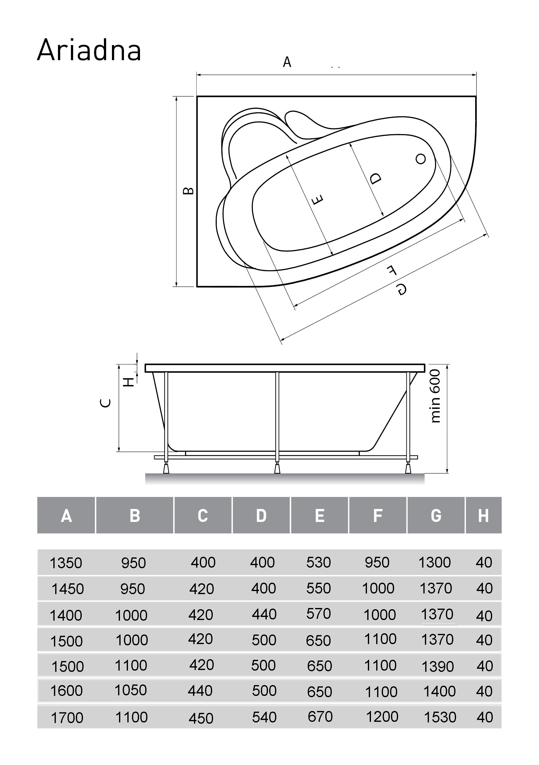 Ванна акриловая Relisan Ariadna 150х110 L