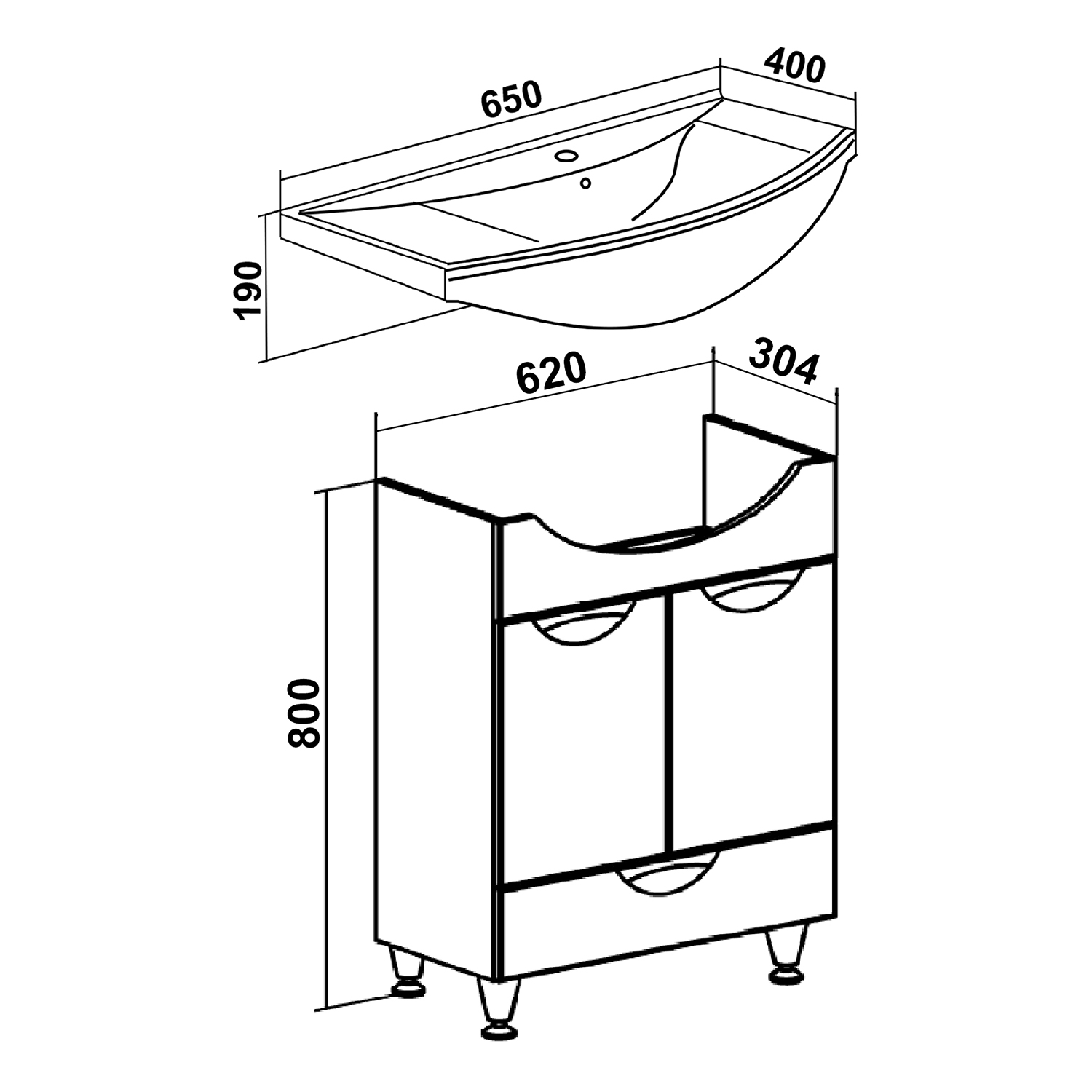 Тумба напольная Runo Барселона 65 с раковиной Стиль 65, белый