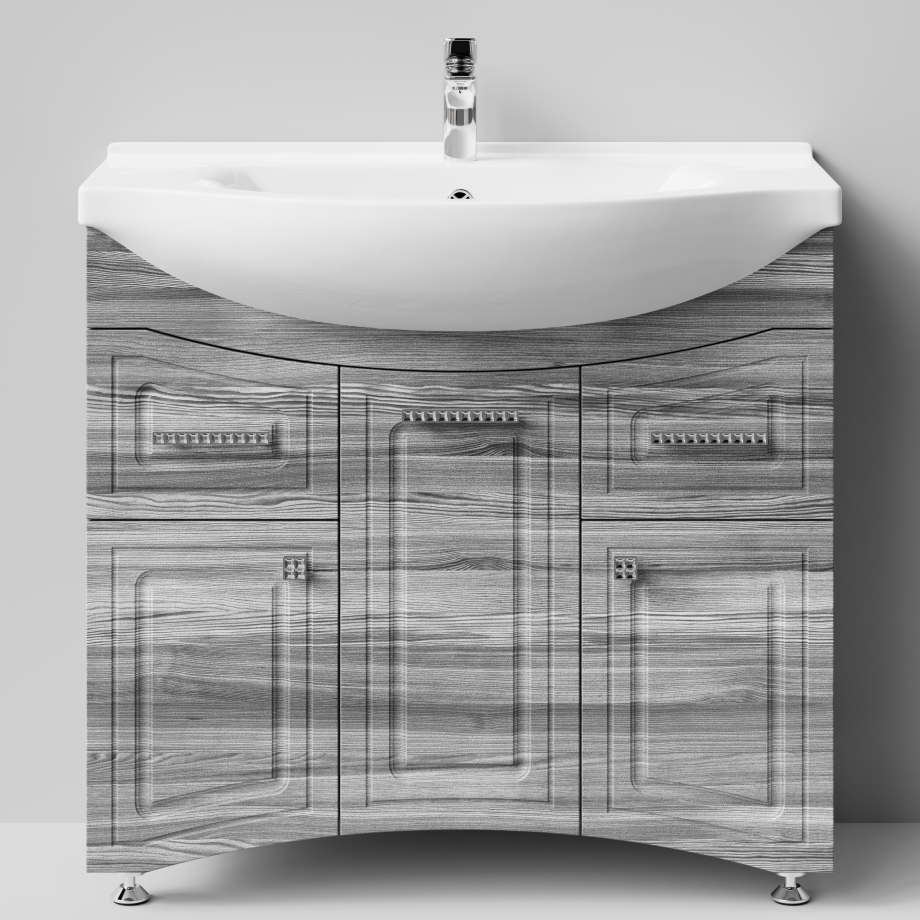 Тумба с раковиной Адам 90 напольная, Лиственница структурная контрастно-серая, петли слева