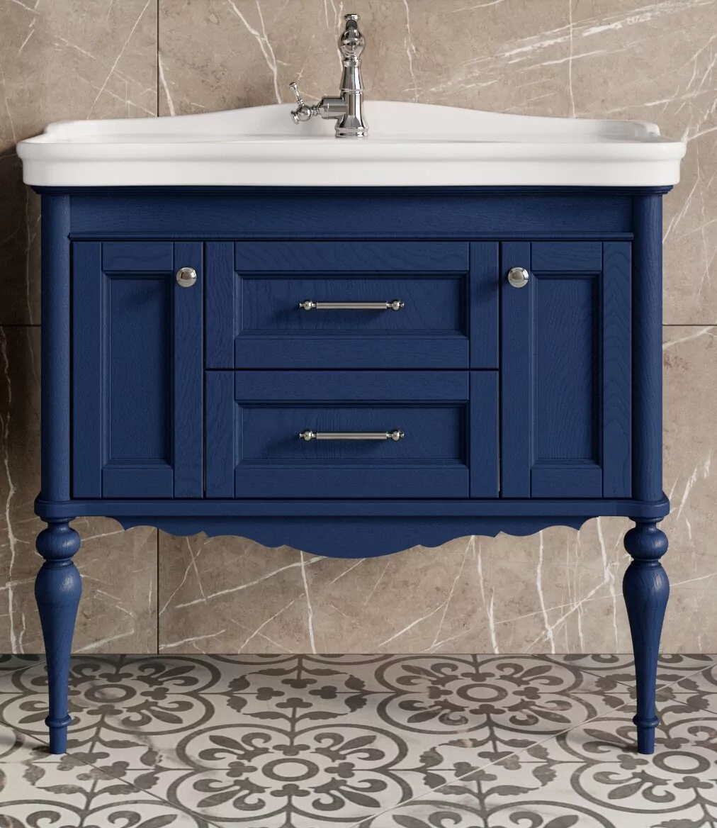 Мебель для ванной ValenHouse Эстетика 100, комплект, напольный, синий, фурнитура хром
