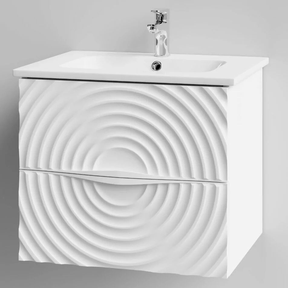Тумба с раковиной Vod-ok Elite Эйфория 60 F1 круги, подвесная, два ящика, белый матовый