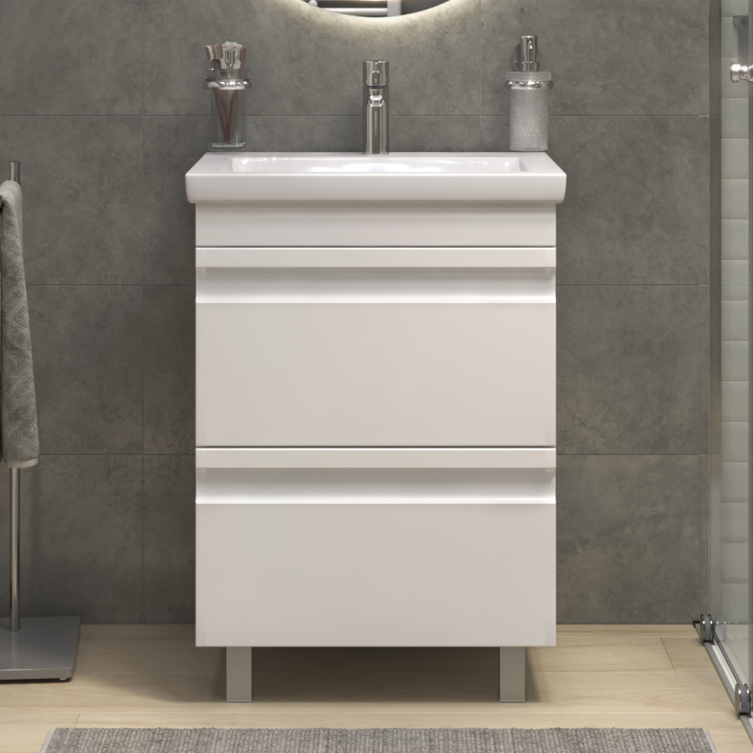 Тумба напольная Vigo Holly 60 с раковиной Como 60, 2 ящика, белый