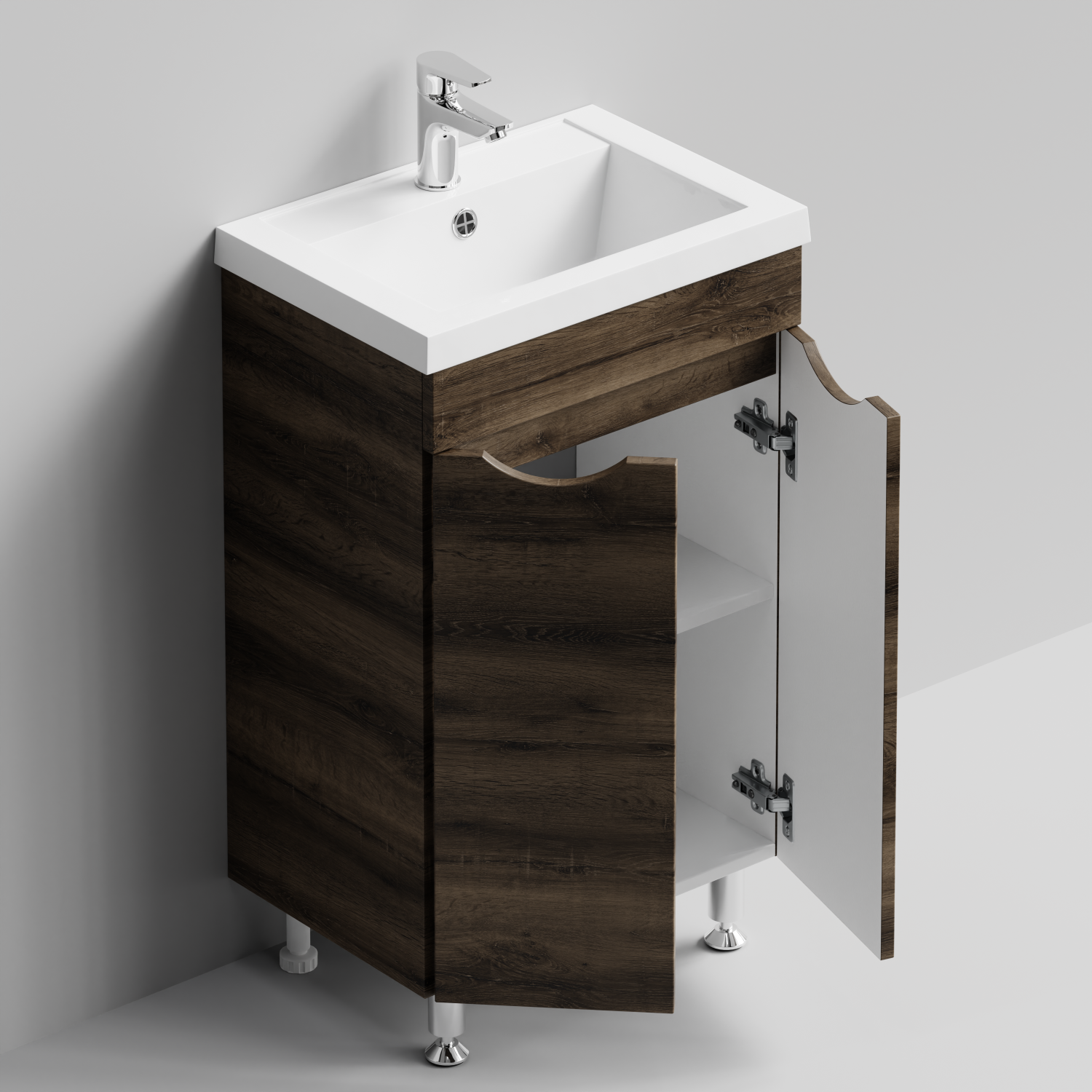 Тумба с раковиной Vod-ok Смайл 50 напольная, Дуб крымский коричневый