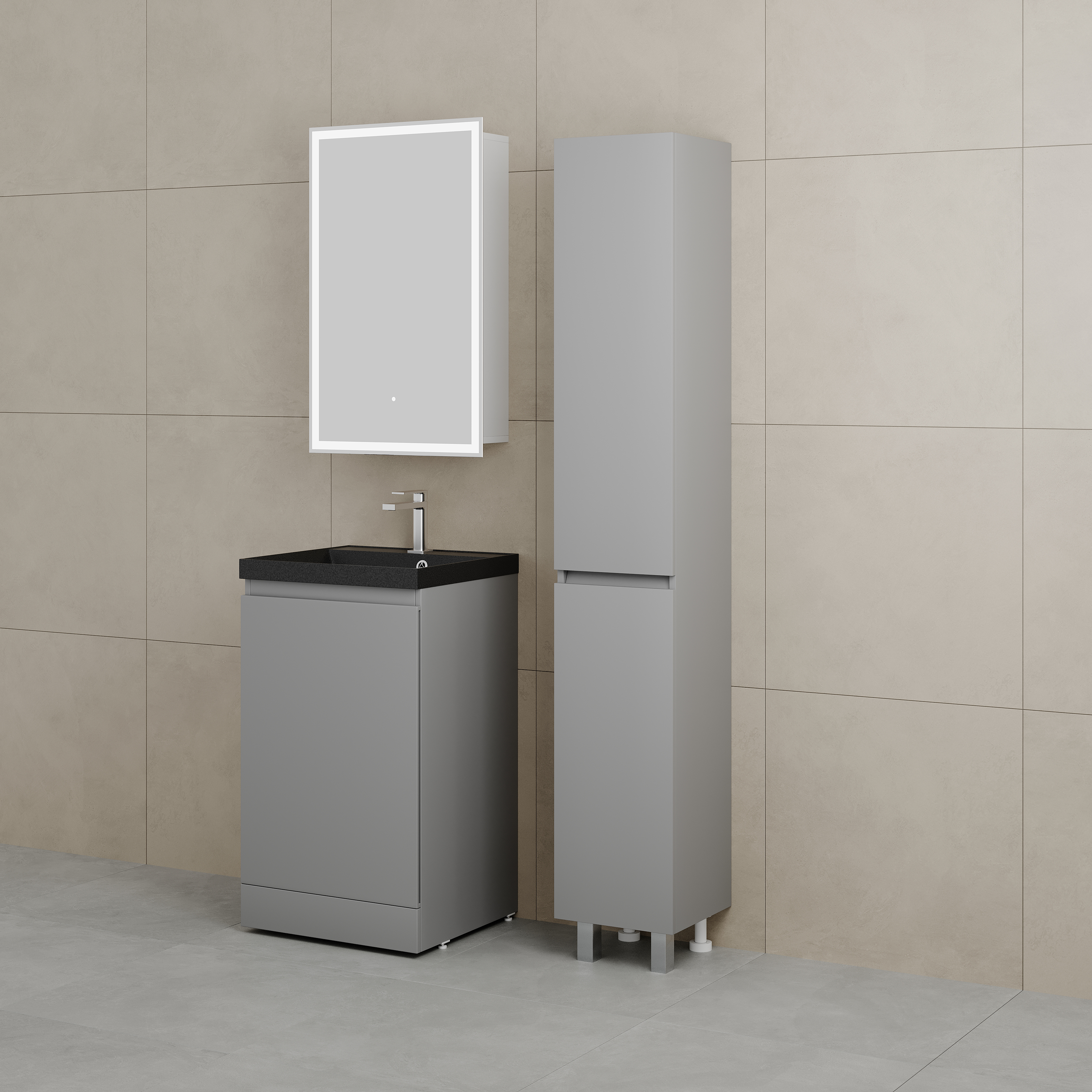 Тумба напольная Style Line Батлер 50 с раковиной Asti 50 антрацит, антискрейтч серый