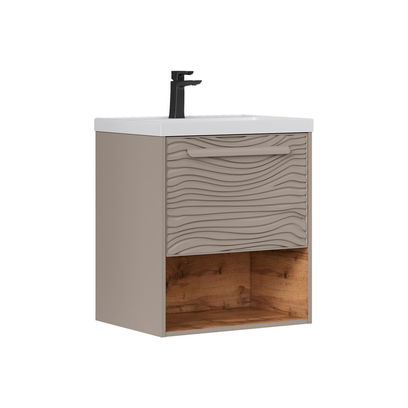 Тумба с раковиной EQUIL Gleam 60 подвесная, один ящик, амарок/дуб вотан