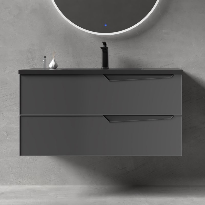 Тумба с раковиной Parly Rhea 60 подвесная, черный матовый