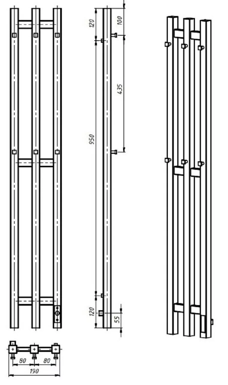 Полотенцесушитель электрический Laris Тея ЧКЧ П3 190х1200 левый, черный матовый муар