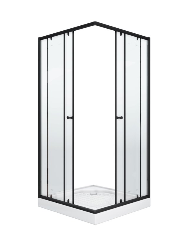 Душевой уголок Parly ZQ81B 80х80 см, с поддоном, профиль матовый черный, стекло прозрачное