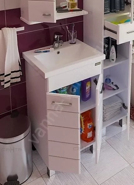 Тумба напольная Санта Омега 50 с раковиной Фостер 50, белая