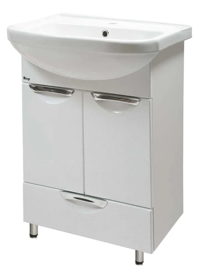 Тумба Emmy Милли с раковиной Уют 55 напольная, с нижним ящиком, белая