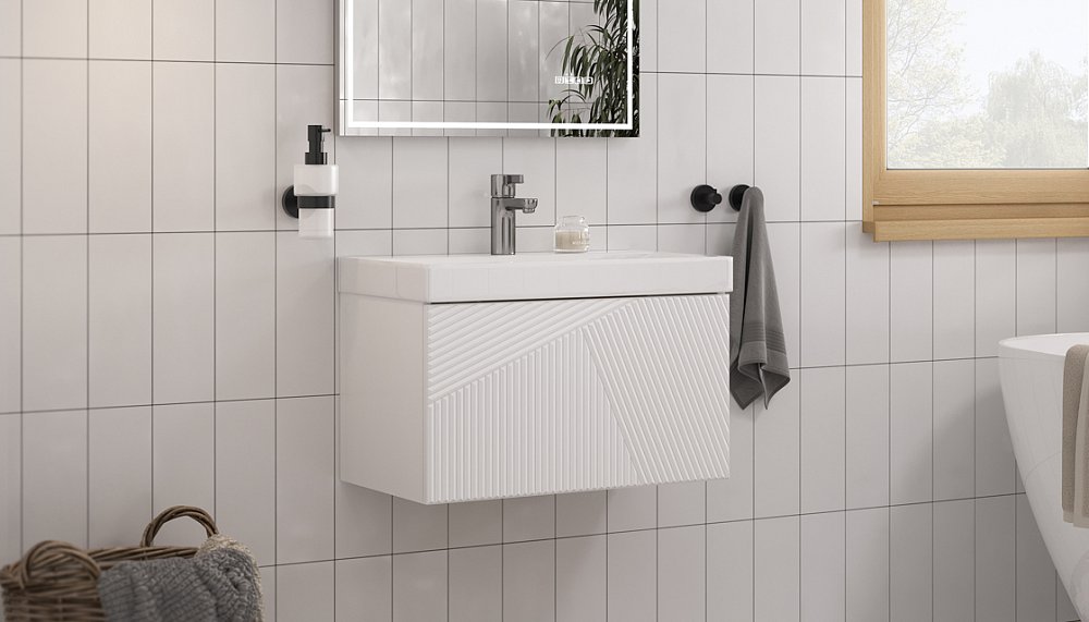 Тумба с раковиной подвесная Velvex Edge tp.EDG.9696.70.1Y белый глянец, 70 см