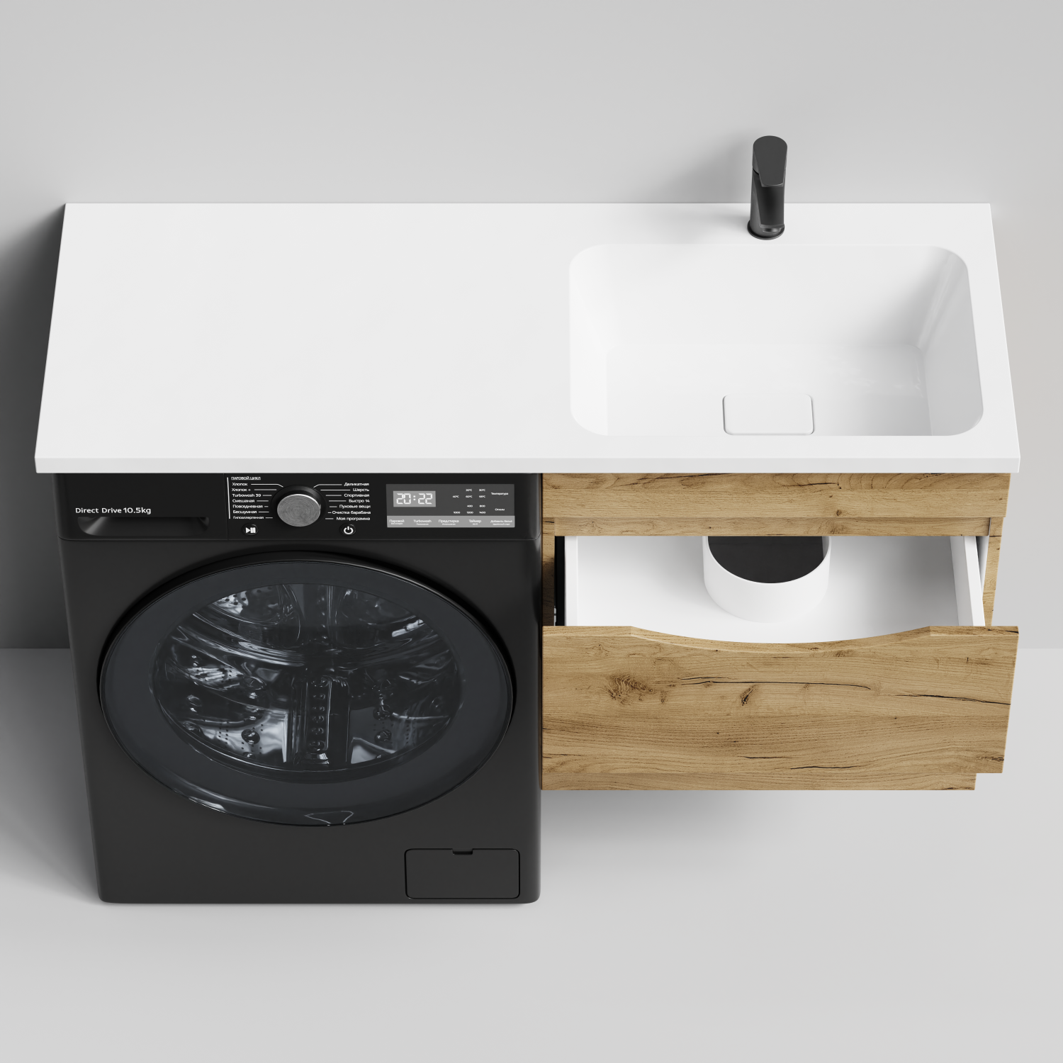 Тумба Vod-ok 58 с раковиной Смайл 120 подвесная, под стиральную машину, правая, Дуб Тортуга