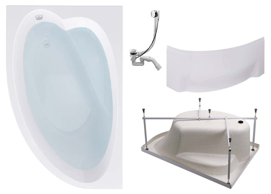 Комплект (4в1) Акриловая ванна TIMO IVA1610L 160*100*70+Каркас + Слив-перелив+Фронтальная панель