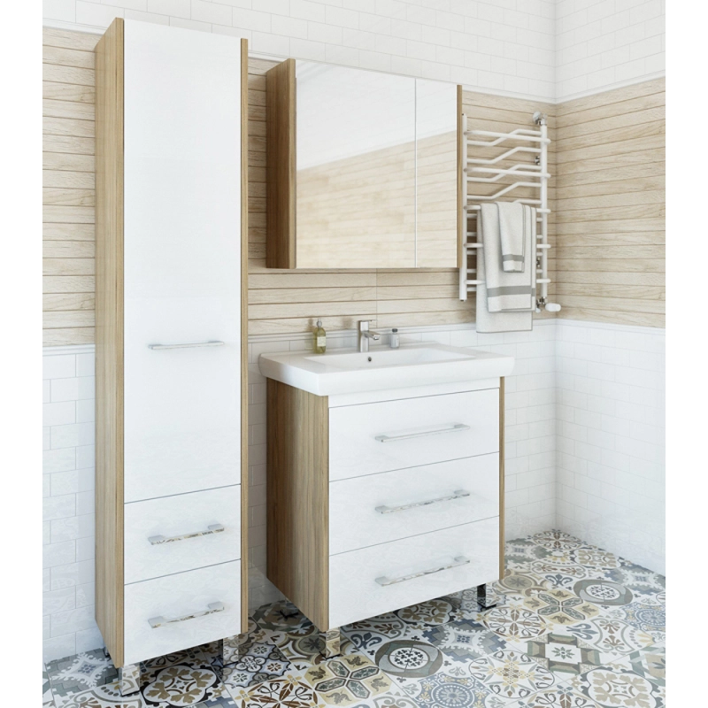 Пенал Sanflor Ларго 40 R напольный, белый/вяз швейцарский