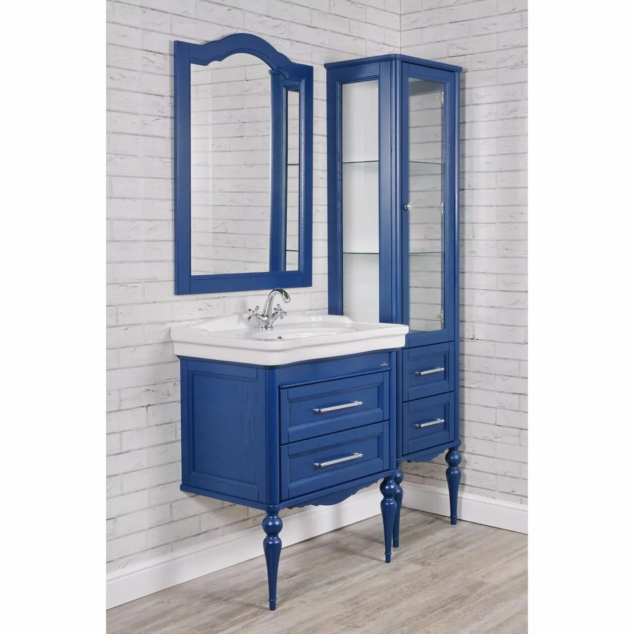 Тумба напольная ValenHouse Эстетика 80 с раковиной Antik 80, синий, хром