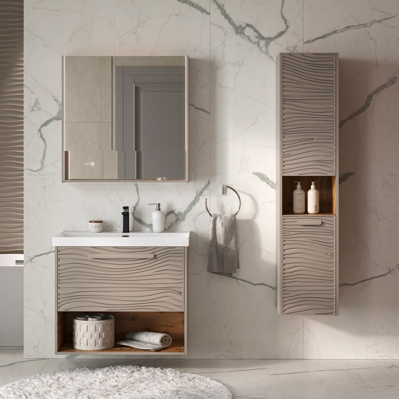 Тумба с раковиной EQUIL Gleam 80 подвесная, один ящик, амарок/дуб вотан