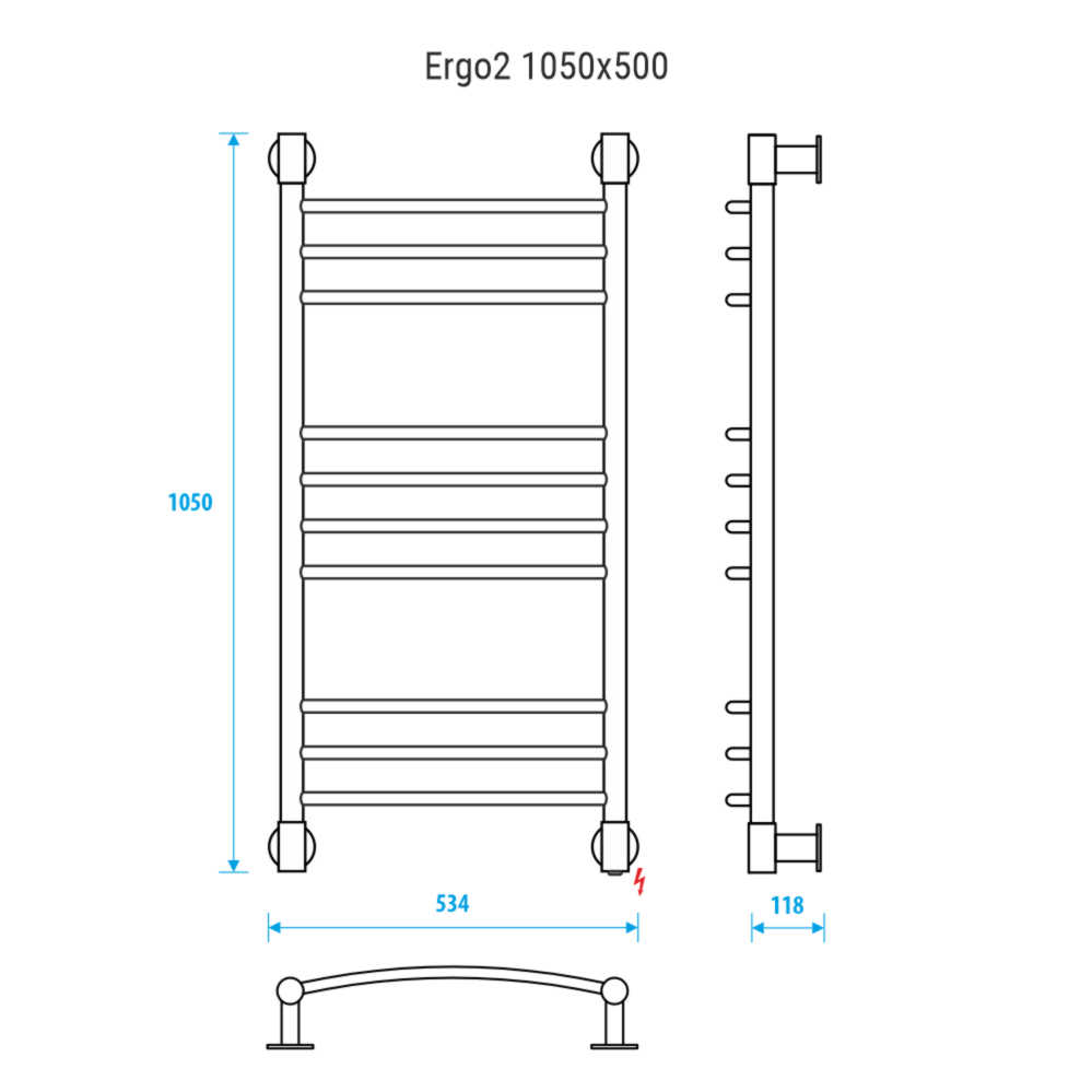 Полотенцесушитель электрический Energy Ergo2 1050x500 черный матовый, тип "лесенка", скрытое/наружное подключение