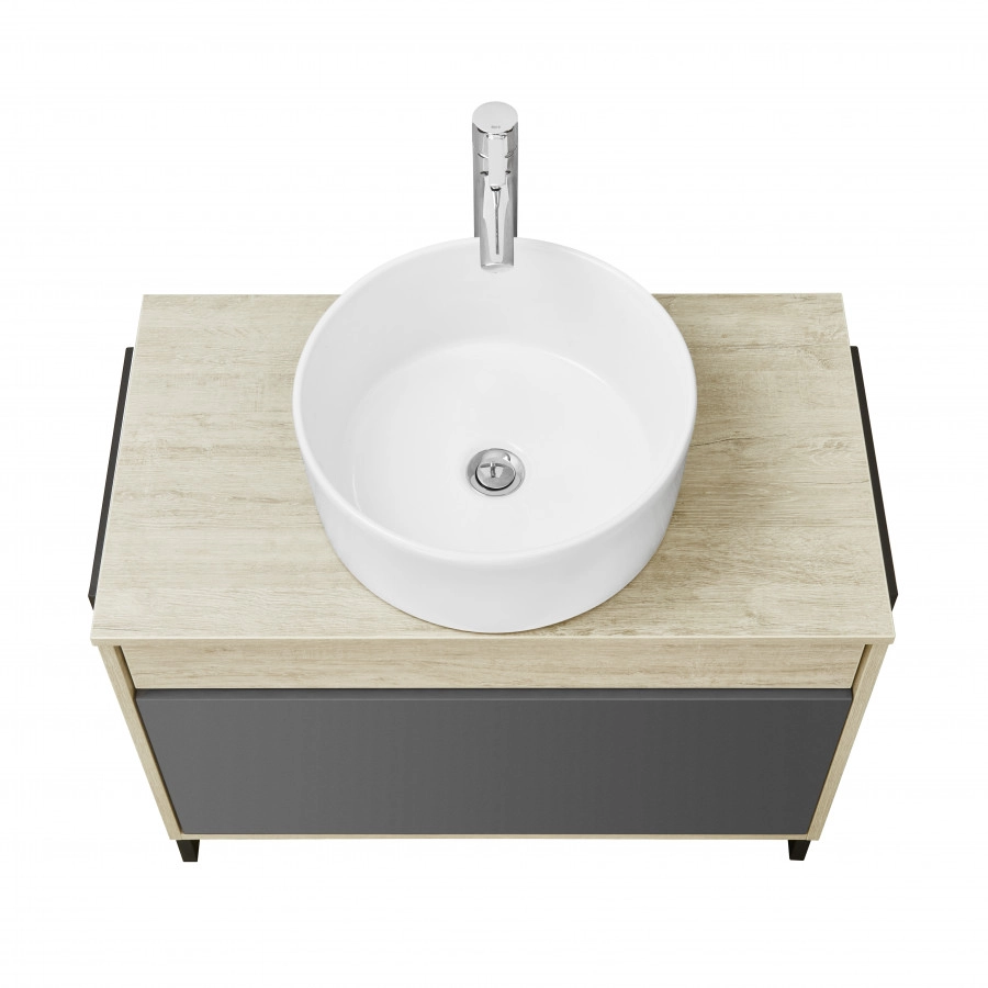 Тумба подвесная Aquaton Лофт Урбан 80 с раковиной MILA 40х40, серый графит, дуб орегон