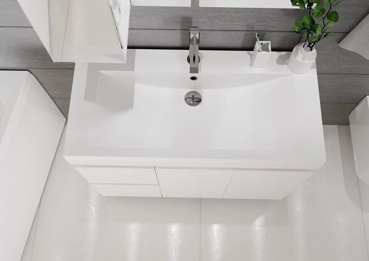 Тумба напольная 1Marka Cube 100Н с раковиной Анита 100, 2 ящика, 2 двери, белый