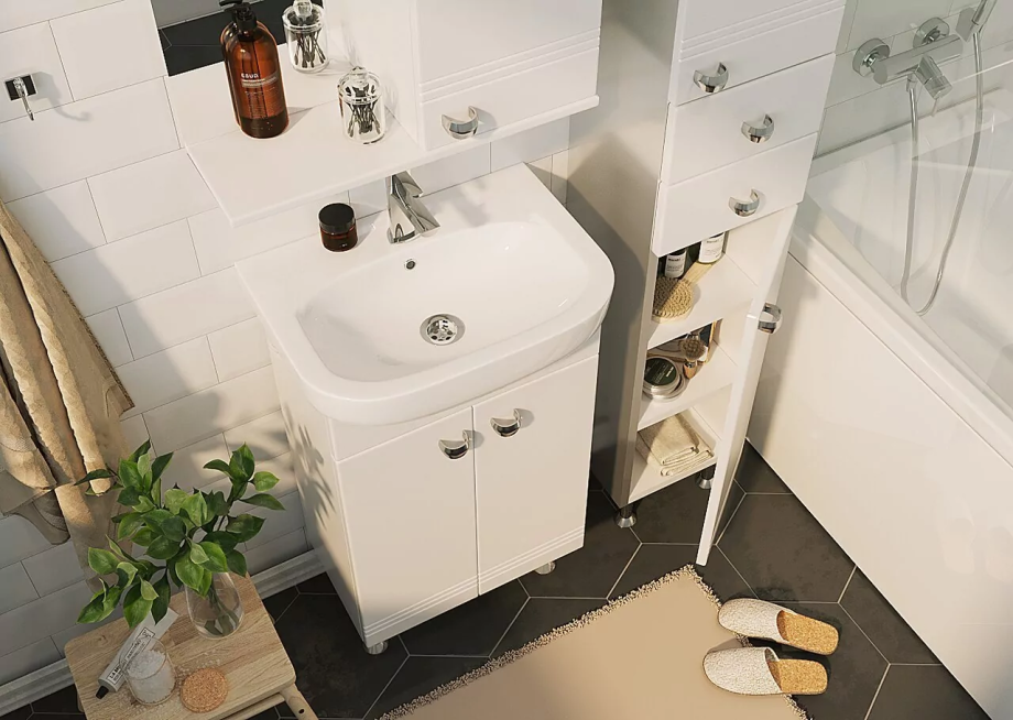 Тумба напольная 1Marka Story 45Н с раковиной Уют 45, 2 двери, белый