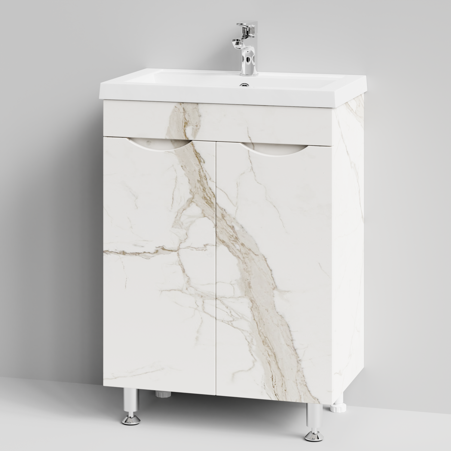 Тумба с раковиной Vod-ok Смайл 58 напольная, Мрамор Белый натур милк