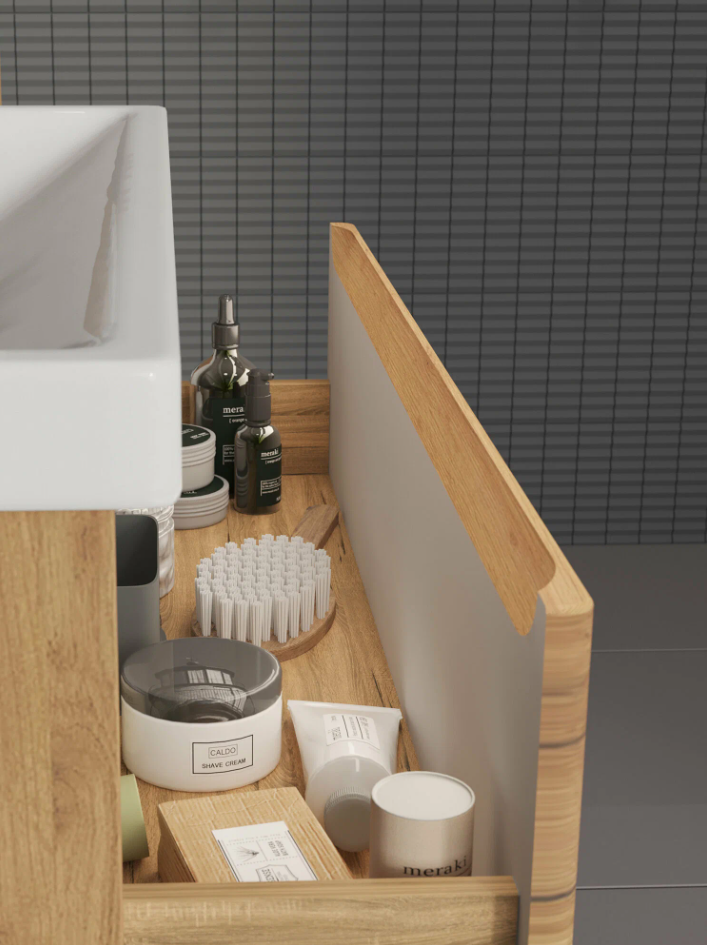 Тумба подвесная SanStar Riana 80 с раковиной Фостер 80, gold kraft