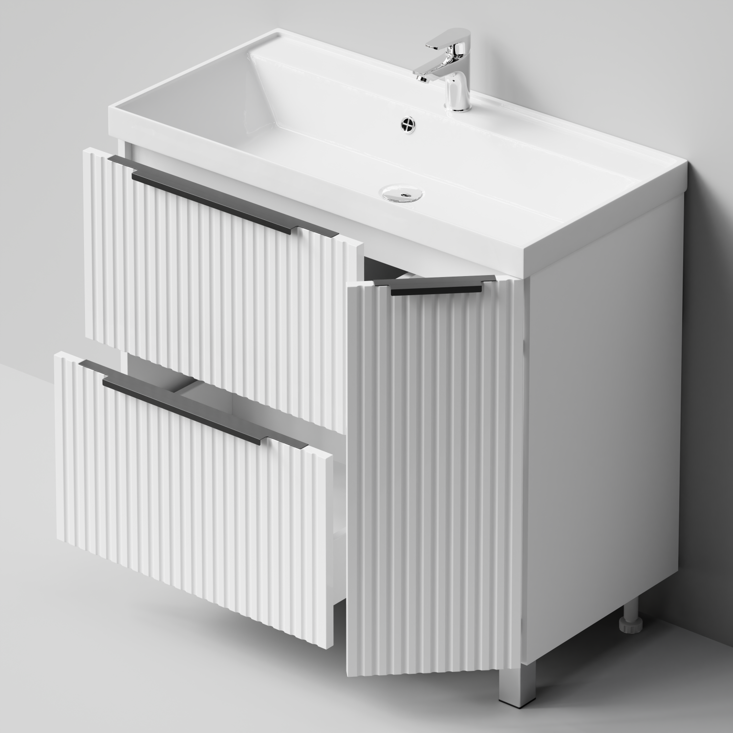 Тумба с  раковиной Vod-ok Дольче 90 R 2 ящика 1 дверь, напольная, белая + 13 цветов