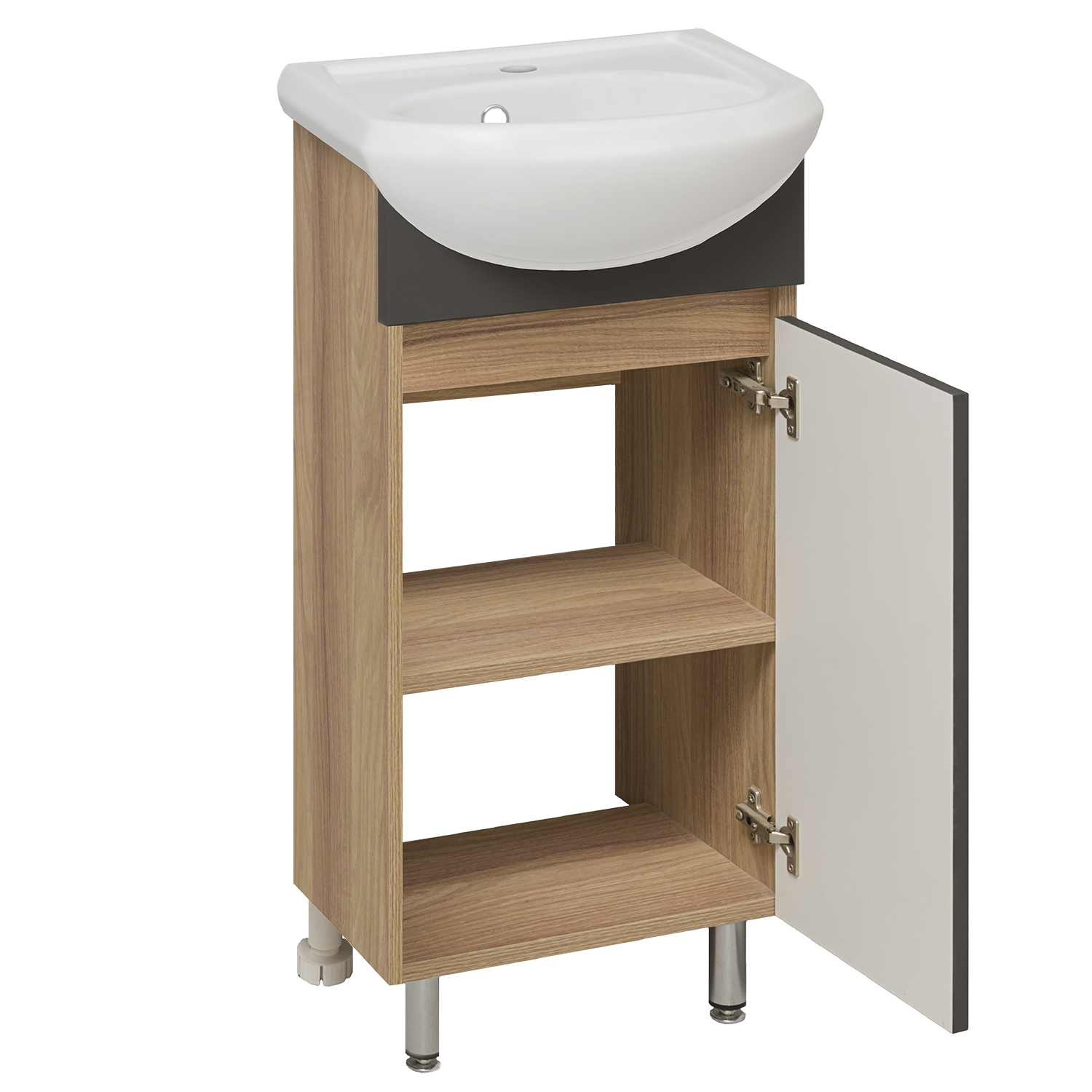 Тумба напольная Runo Лада 40 с раковиной Манго 40, графит/дуб серый