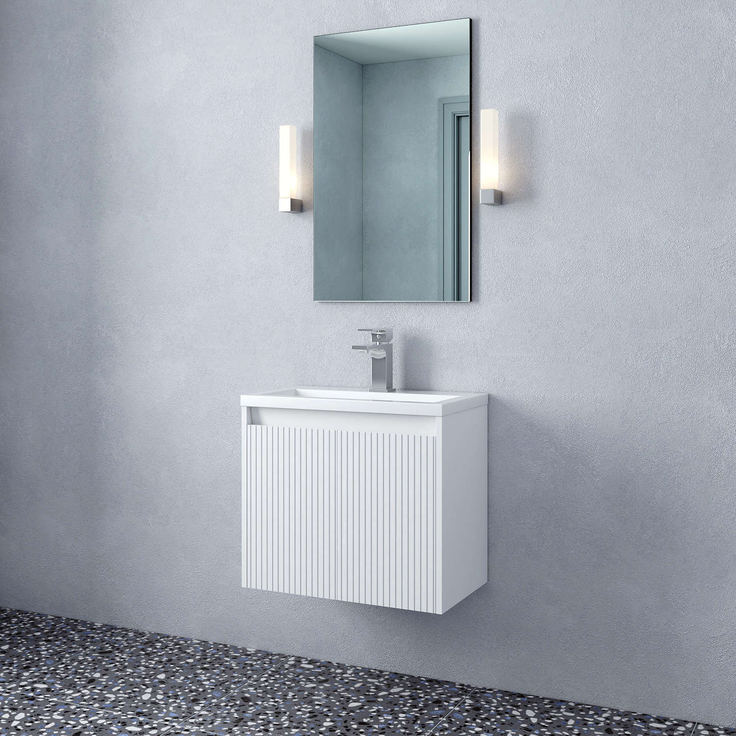 Тумба подвесная Corozo Блисс 60 с раковиной Classica Slim 60, белая