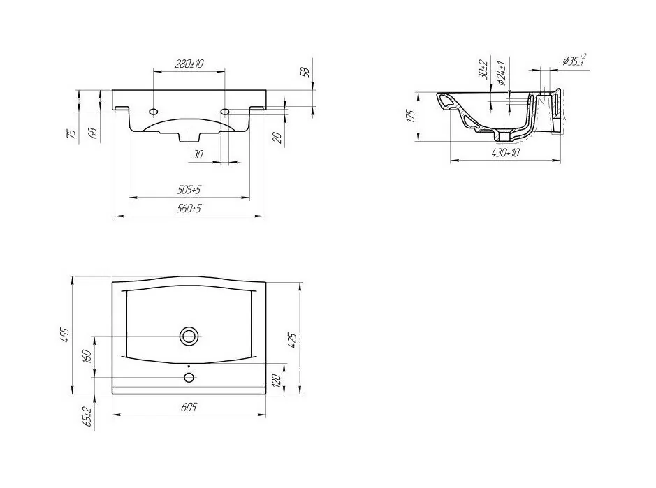 Тумба c раковиной Bellezza Санриса 60 подвесная, 2 ящика, белая