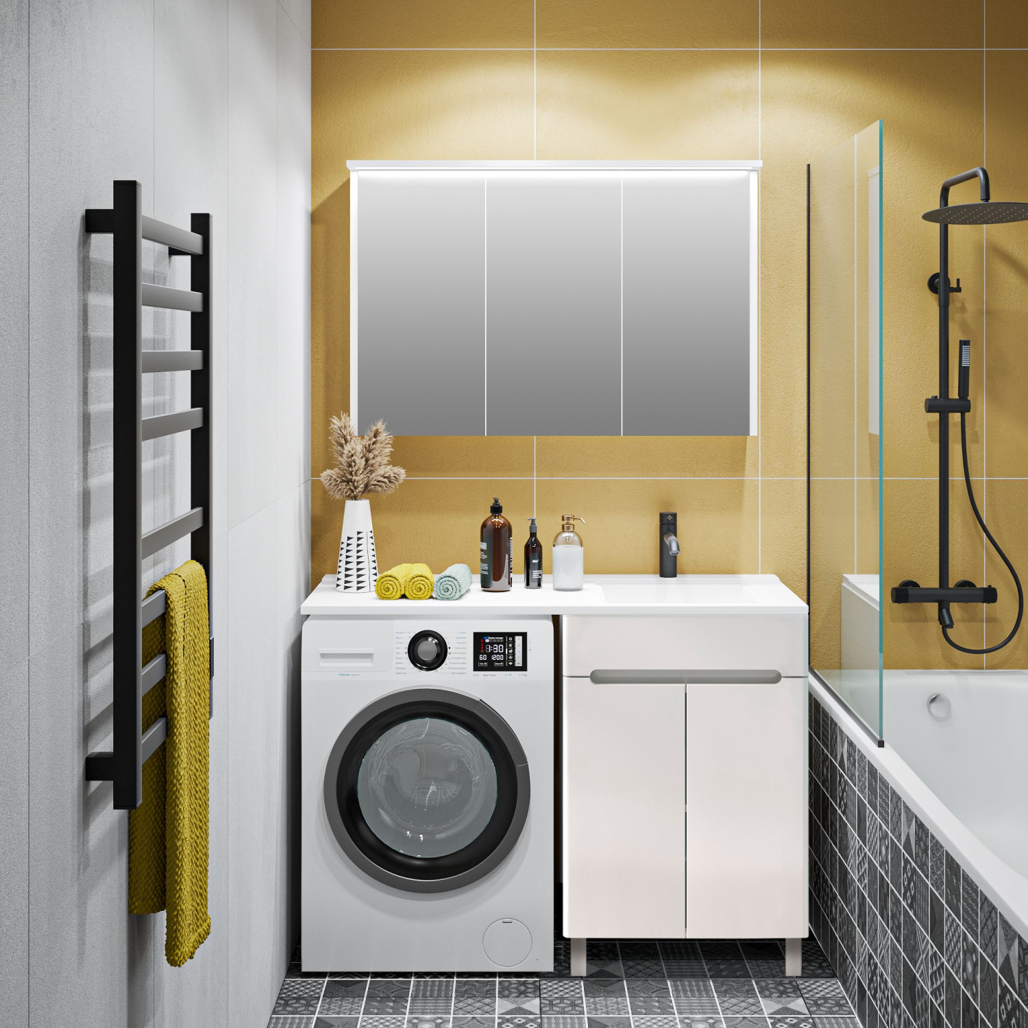 Тумба напольная Runo Парма 60 с раковиной Гамма 120 лайт чаша справа, белый