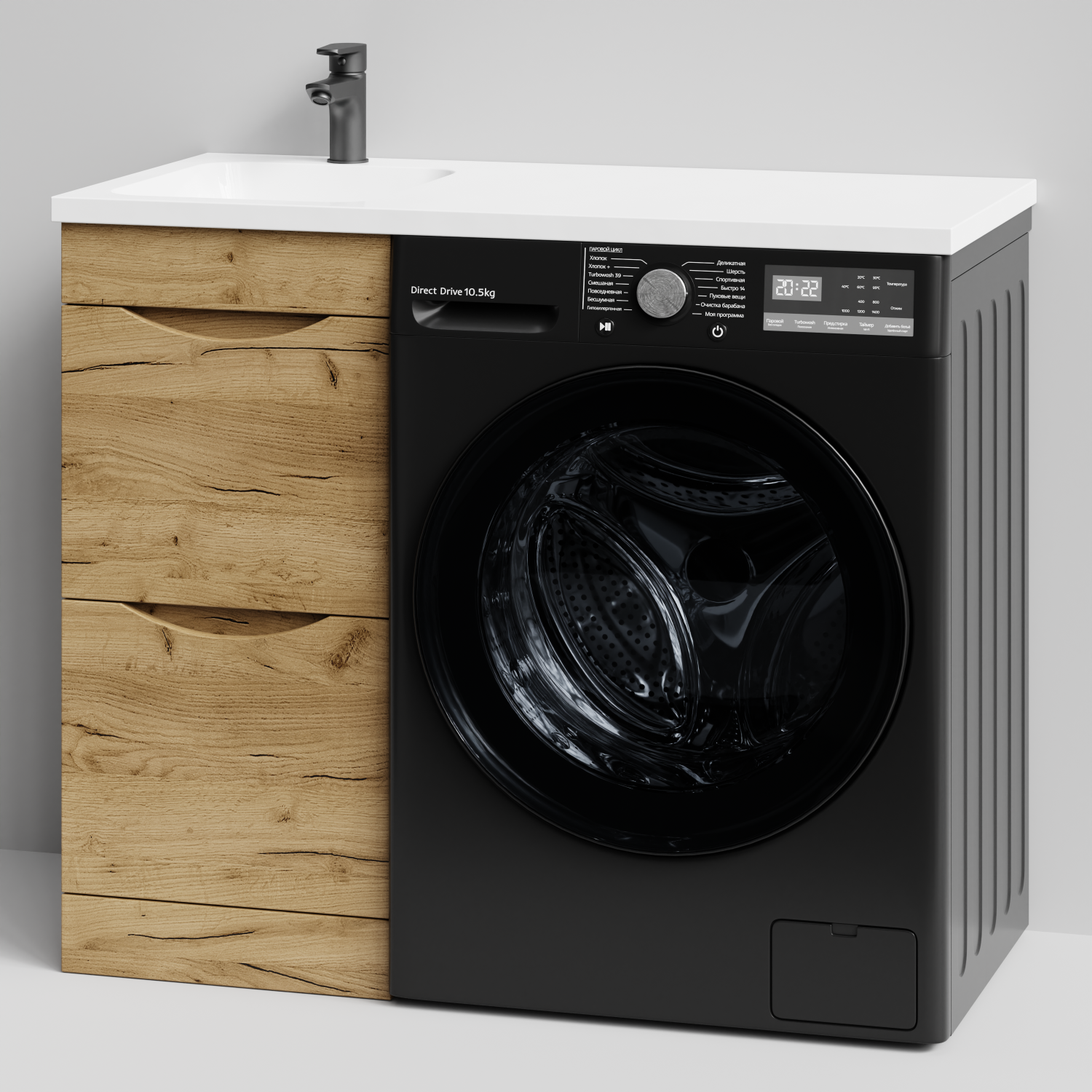 Тумба Vod-ok 38 с раковиной Смайл 100 напольная, под стиральную машину, левая, Дуб Тортуга