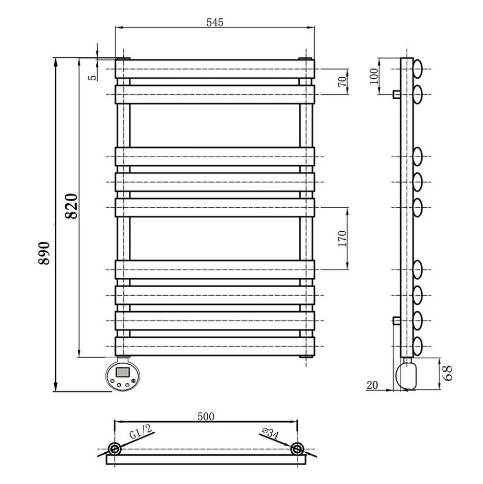 Полотенцесушитель электрический Domoterm Альфа П9 500х820 EL левый, графит