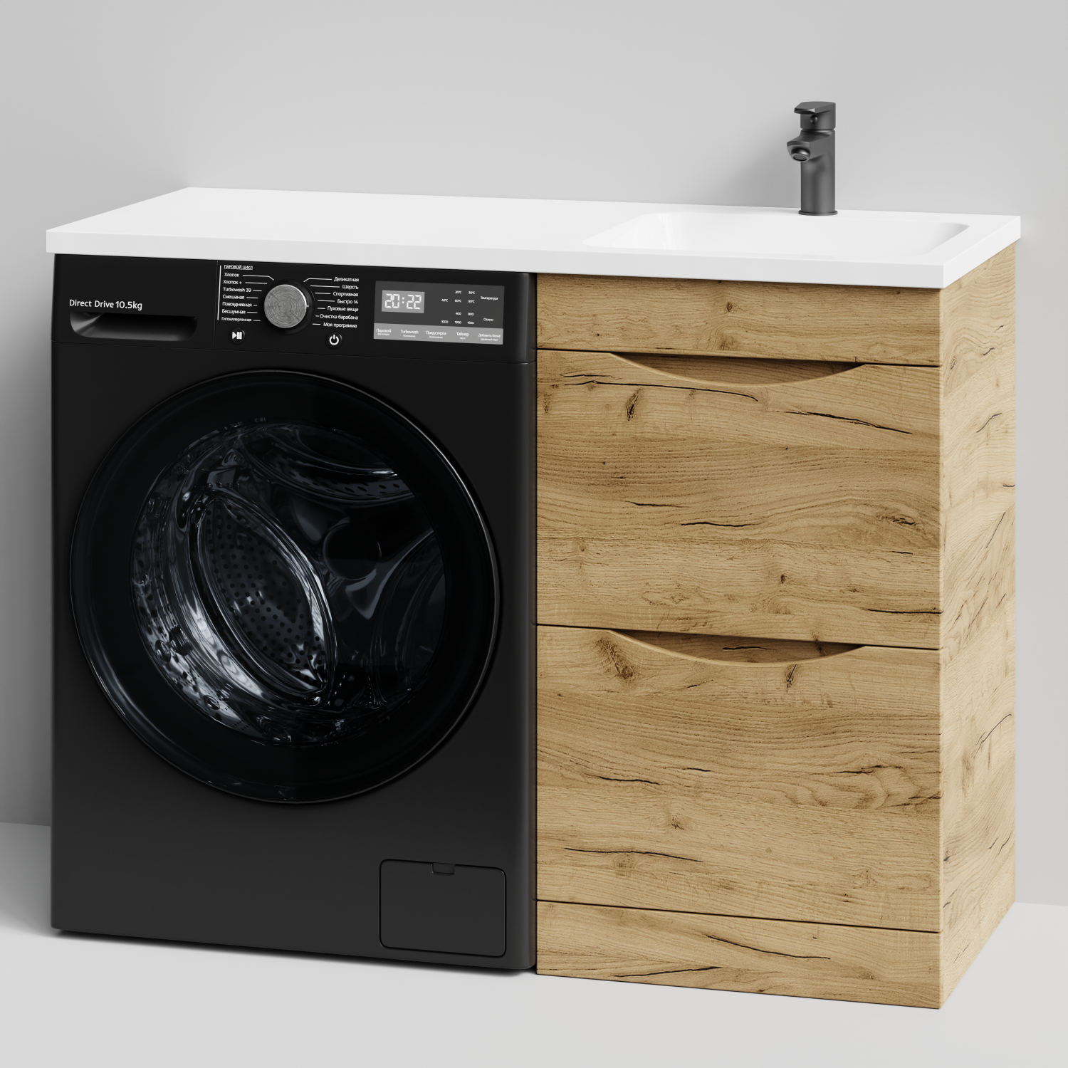 Тумба Vod-ok 48 с раковиной Смайл 110 напольная, под стиральную машину, правая, Дуб Тортуга