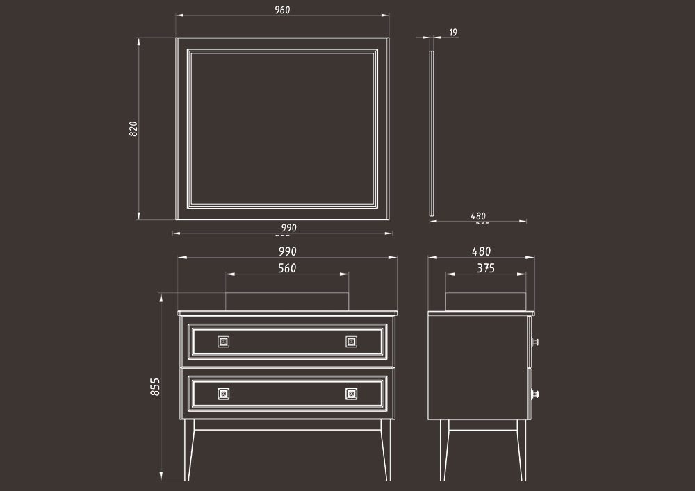 Мебель для ванной ASB Woodline Каталина 100 комплект, напольный, grey, хром от магазина Vanna-Vanna.ru!