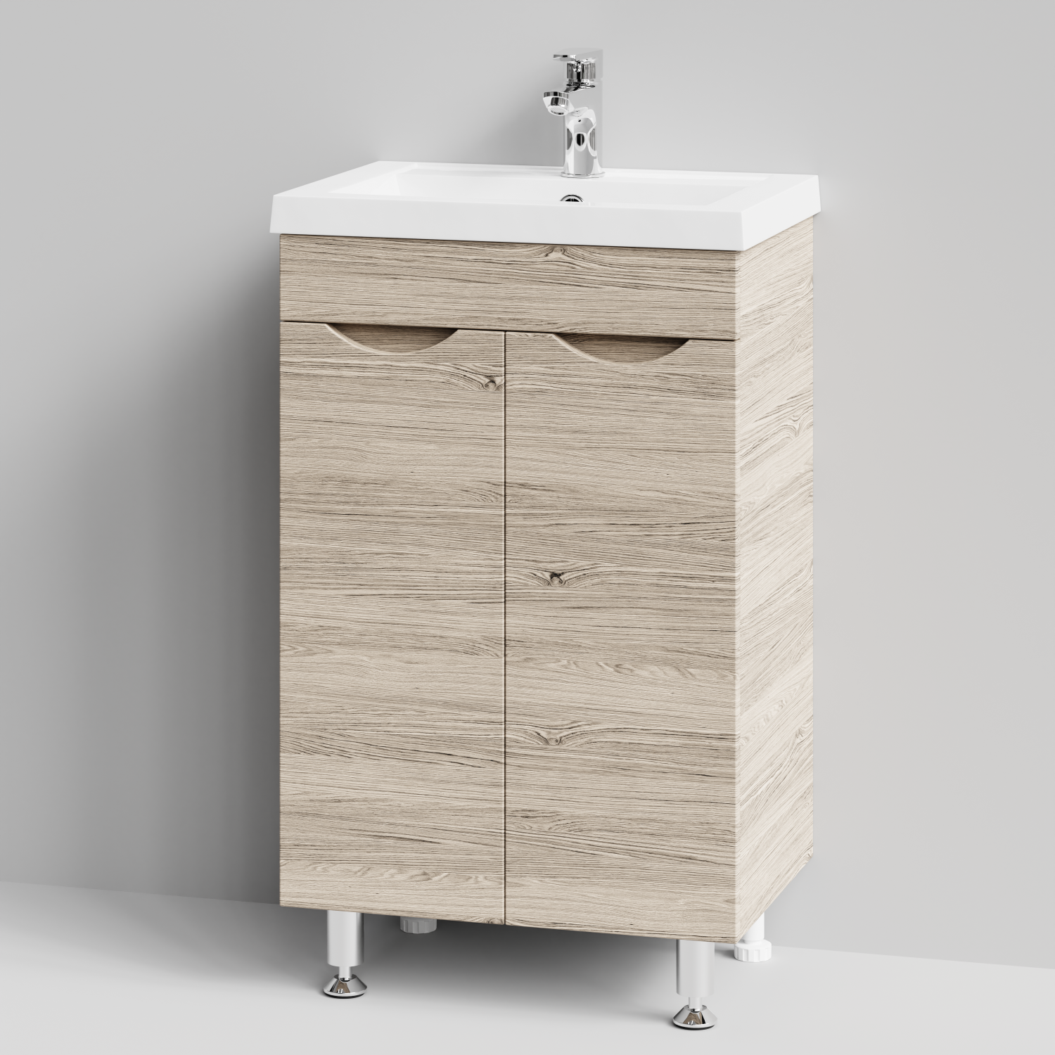 Тумба с раковиной Vod-ok Смайл 50 напольная, Дубослив ореховый светлый