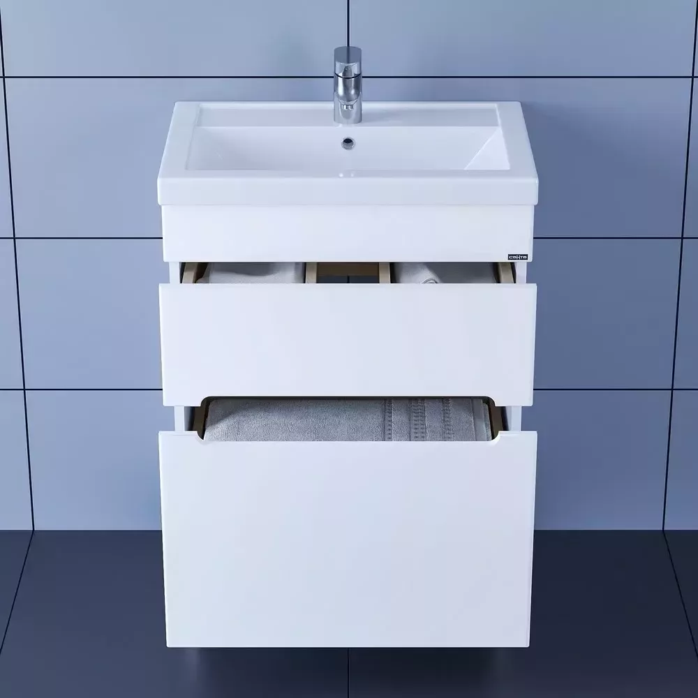 Тумба напольная Санта Лондон 60 с раковиной Фостер 60, 2 ящика, белая