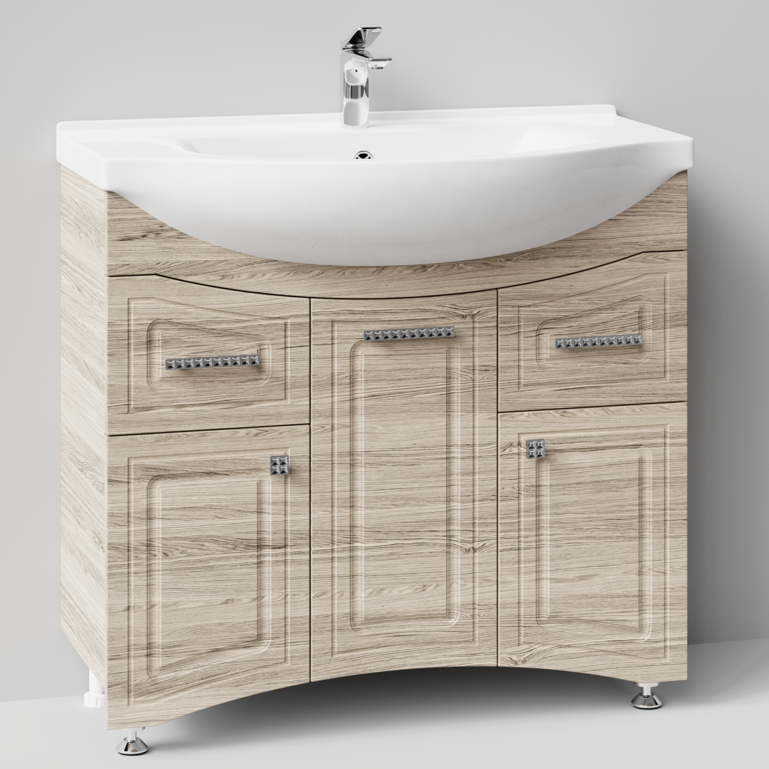 Тумба с раковиной Адам 90 напольная, Дубослив ореховый светлый, петли слева