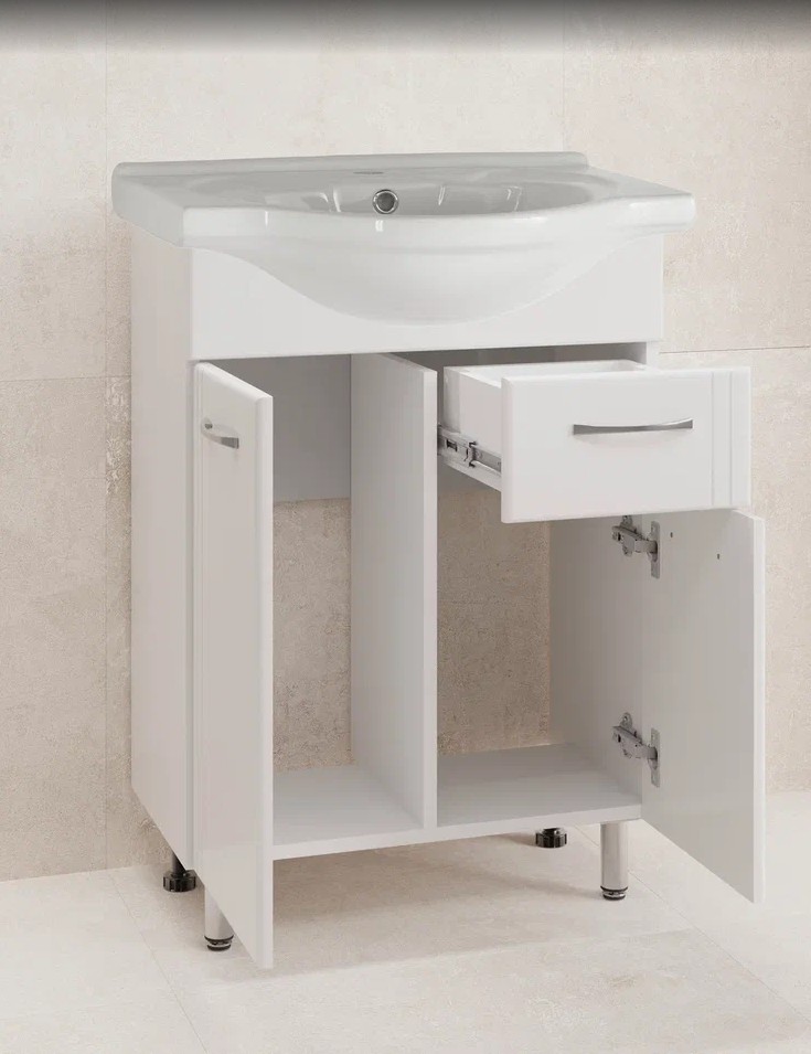 Тумба Style Line Эко Стандарт №11 с раковиной Santek Байкал 60 напольная, белая