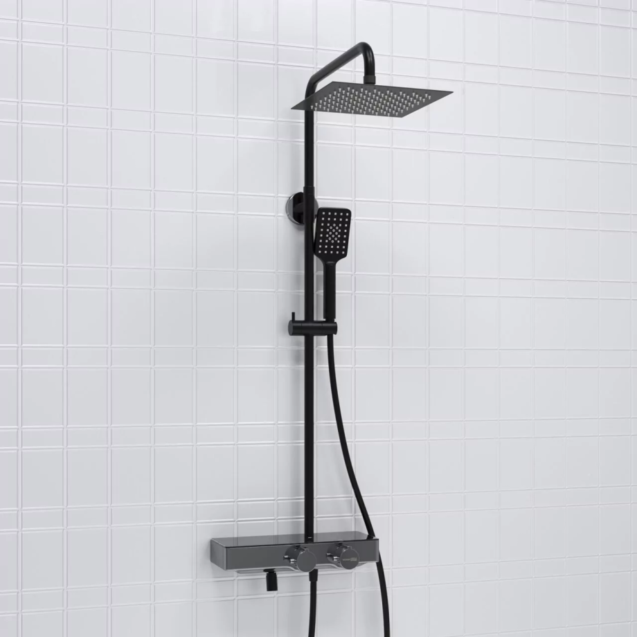 Душевая стойка WasserKraft A114.255.130.CB Thermo хром/черный Soft-touch