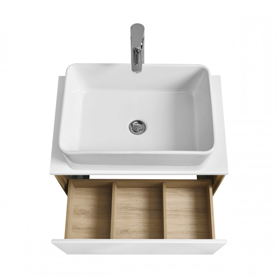 Тумба подвесная Aquaton Либерти 70 раковиной MILA 50х35 белый, белый/дуб эльвезия