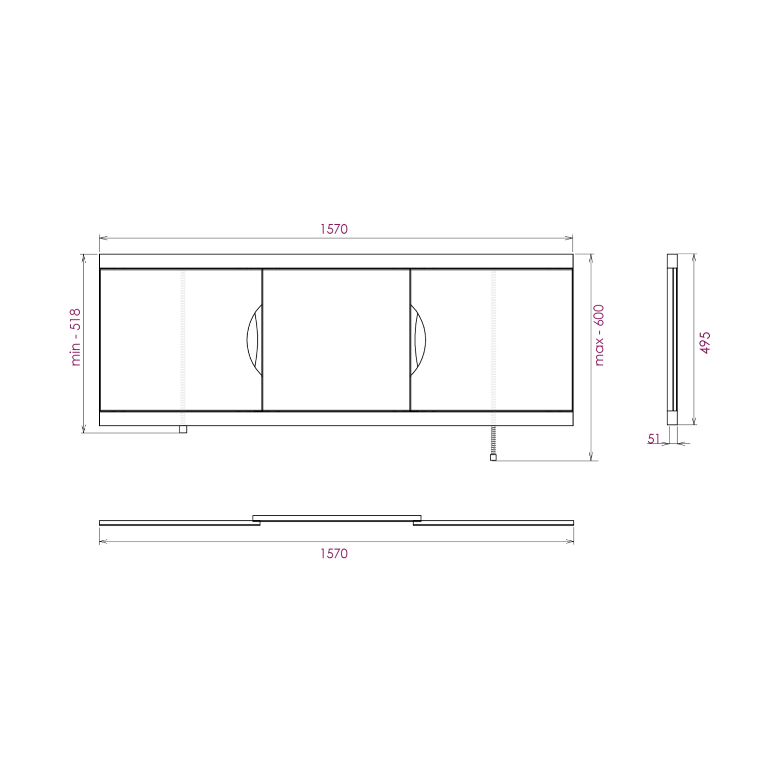 Экран под ванну Onika Лагуна Эконом 160 раздвижной белый